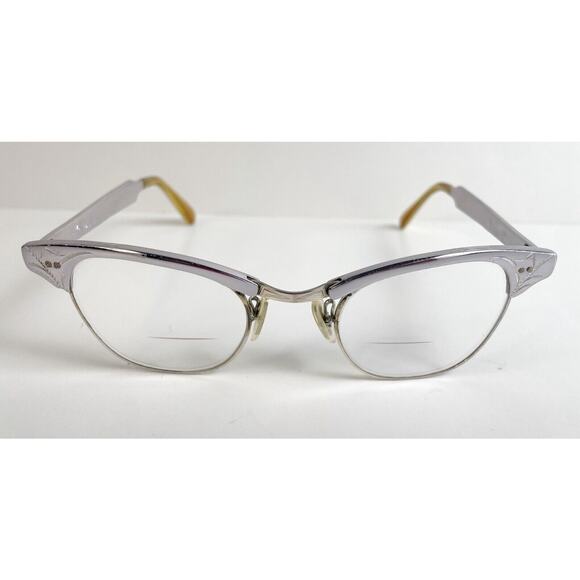 US OPTICAL Cat Eye Glasses Silver 1960's American 1/10 12K Gold Filled 5 3/4 - Picture 1 of 13